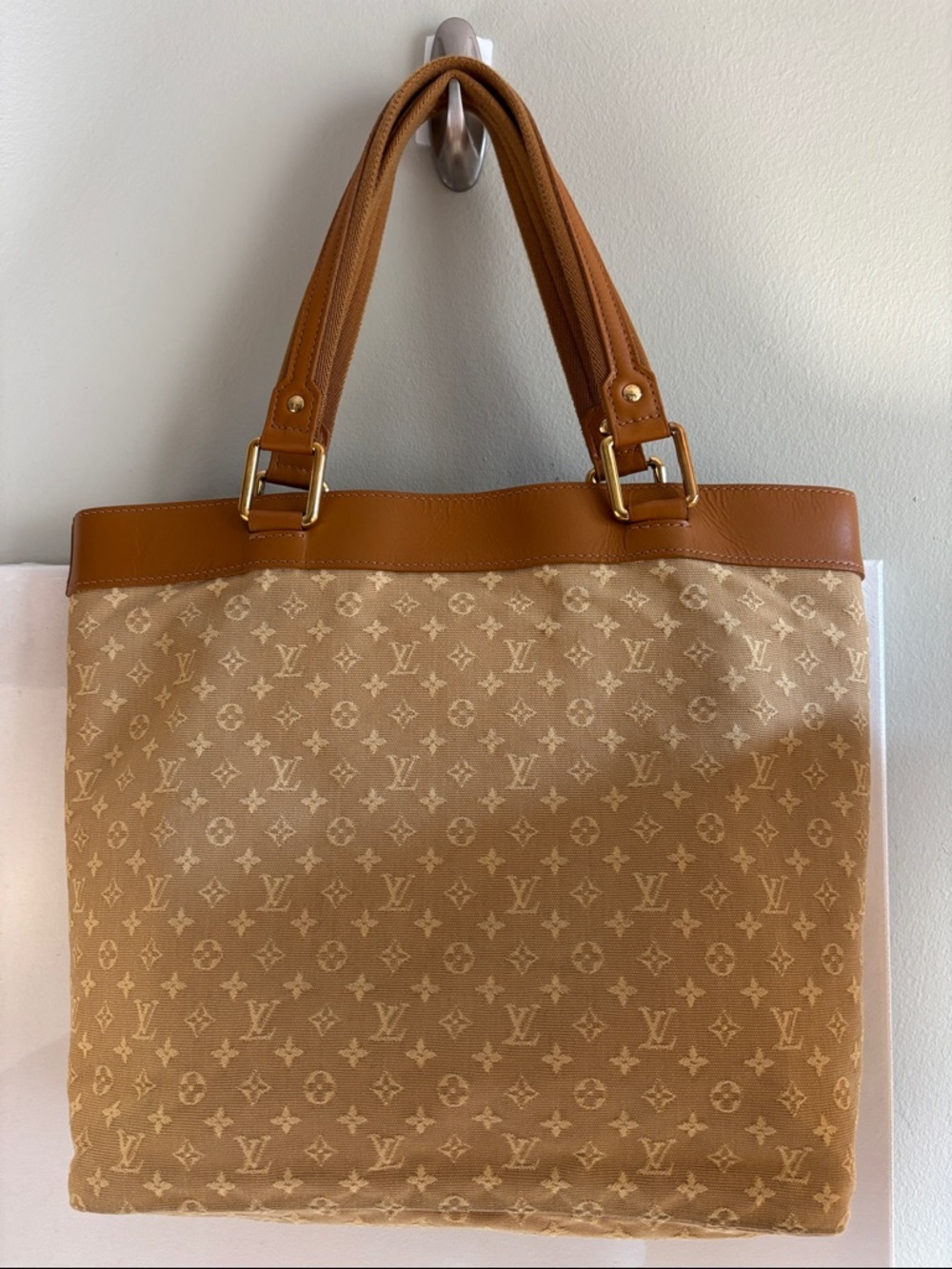 Louis Vuitton Beige Monogram Canvas Tote with Tan Leather Trim